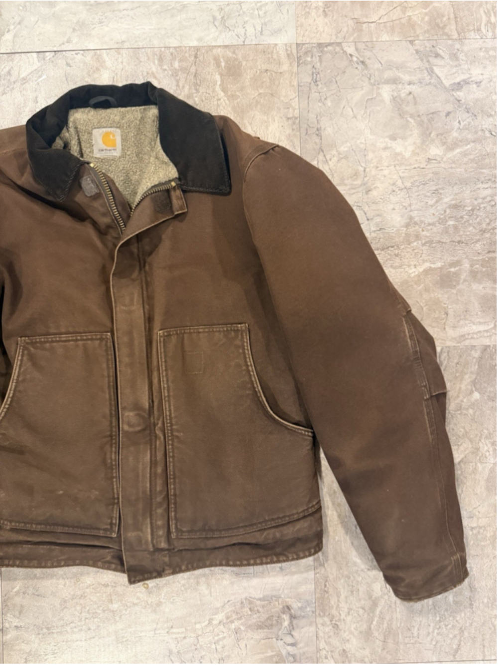 VTG Carhartt J164 Dark Brown Sherpa Lined Canvas Jacket Cotton L